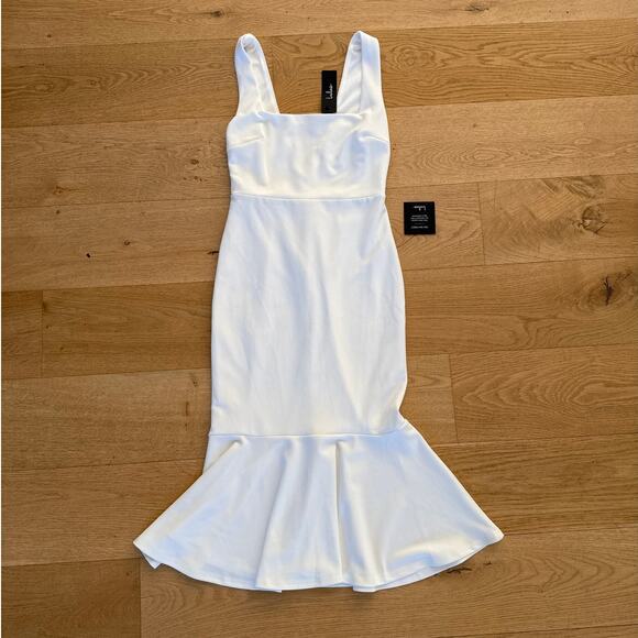 Lulu's - Moment Maker Square Neck V Back Sleeveless Frill Midi Dress in White - Picture 1 of 5